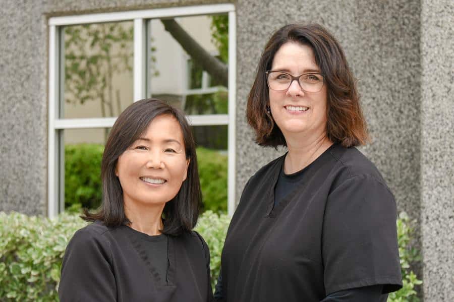 Dr. Kathleen Mulcahey and Dr. Rose Kim Group Photo Smiling Outdoor